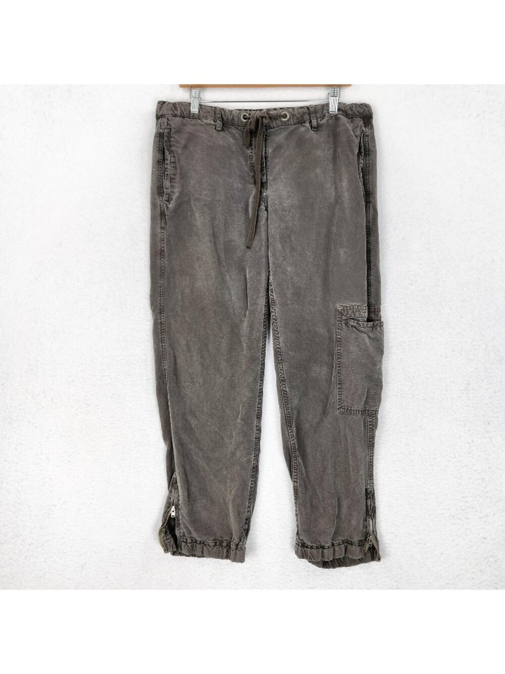 Eileen Fisher Pants Womens Large Gray Cargo Crop Linen Blend Zipper Hem Casual